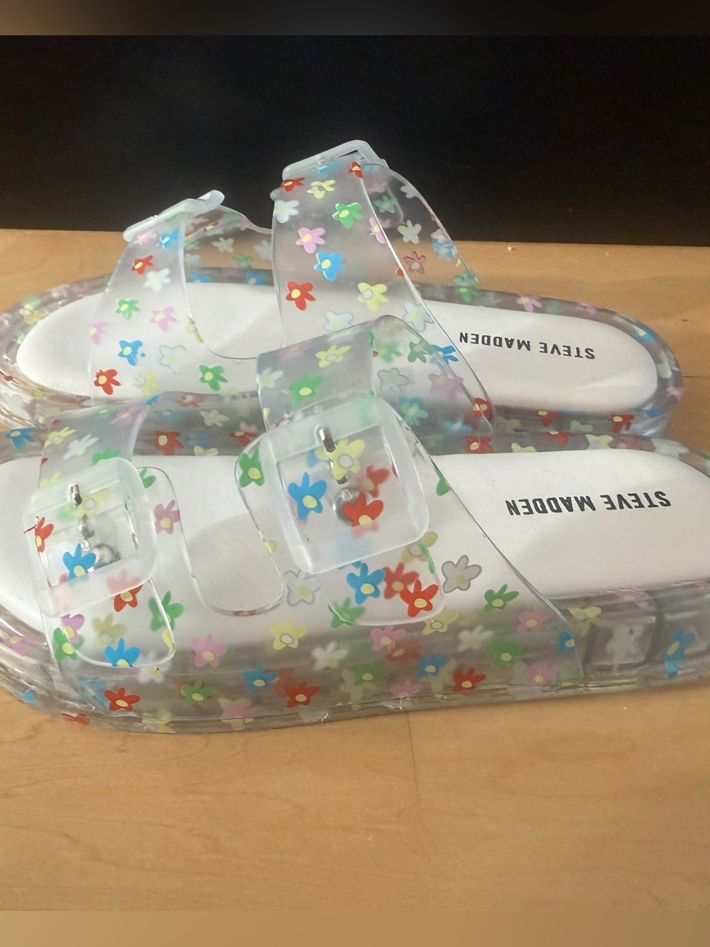 Steve Madden Kids Clear Jelly Sandals with Colorful Flower Print size 4